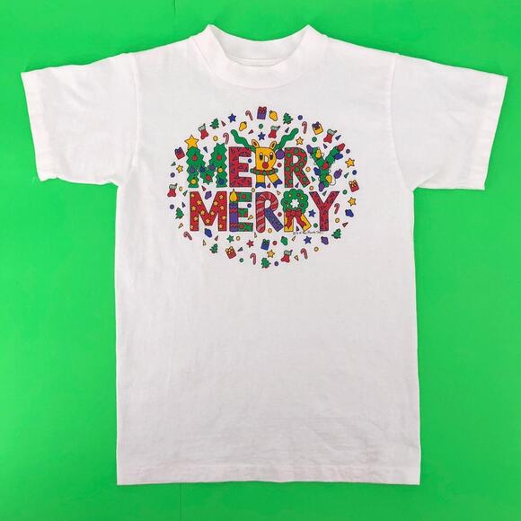 90s Merry Merry Christmas crewneck tshirt 1990s vintage - Picture 1 of 4